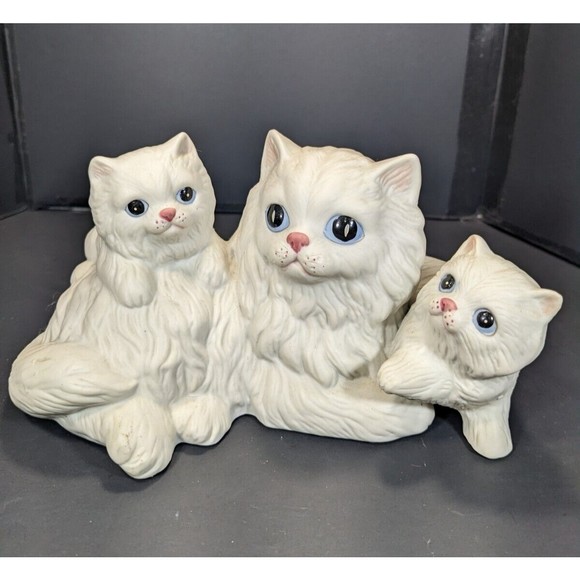 Homco Other - Vintage HOMCO Porcelain Ceramic Cat Figurine White Persian Mother Kittens 1412